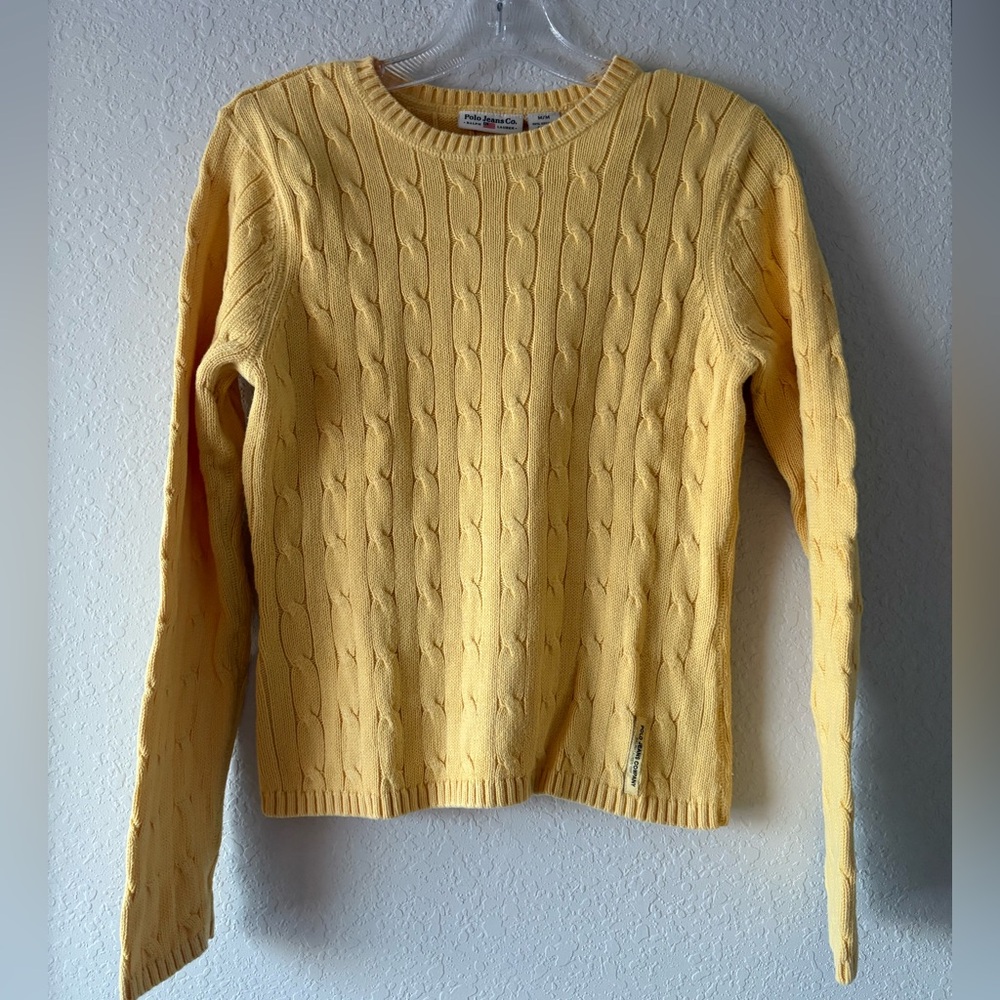 Ralph Lauren Polo Jeans Co Vintage Cable Knit Sweater Yellow  Cotton #9
